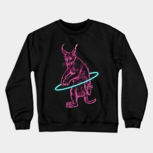 Pink Neon Hula Hooping Caracal Crewneck Sweatshirt